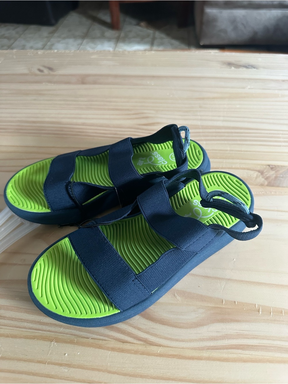 art class Navy and Lime Green Adjustable Kids Sandals